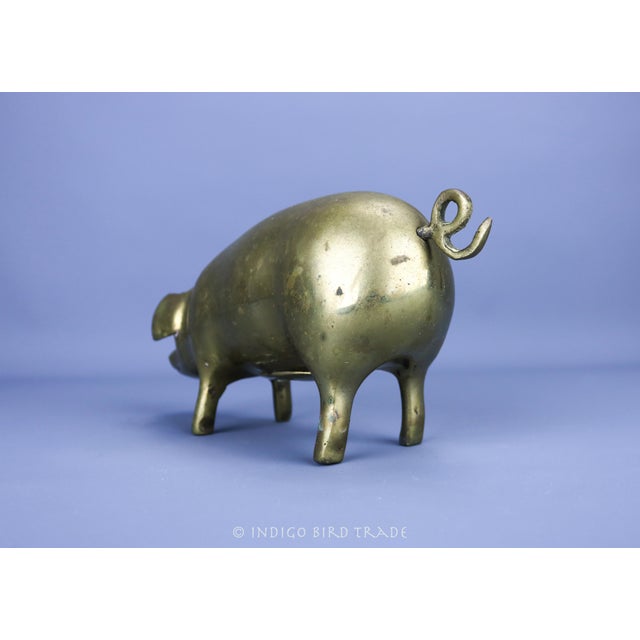 Metal Large Vintage Solid Brass Piggy Bank Pig Sculpture For Sale - Image 7 of 9