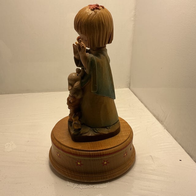 1970s 1970s Anri Ferrandiz Hand Carved Figurine Music Box Talking to the Animals Vintage Wooden Sculpture Collectible For Sale - Image 5 of 7