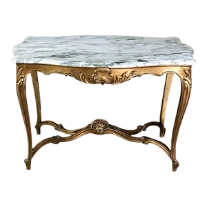 19th Century French Louis XV Marble Top Giltwood Table