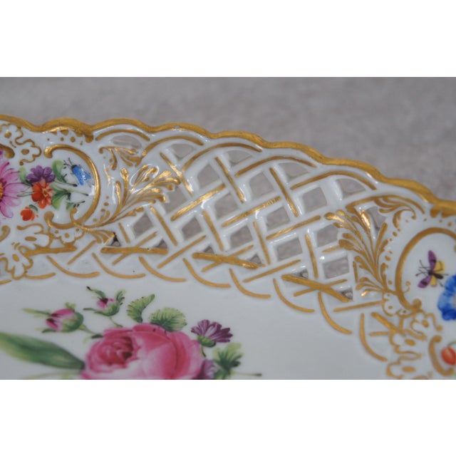 Antique Meissen Reticulated Floral Insect Porcelain Oval Basket Dish For Sale - Image 9 of 11