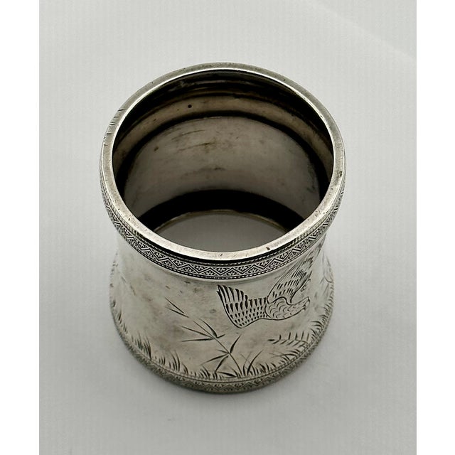 1880s Antique Victorian Hand Engraved Stering Silver Napkin Ring With Wild Turkeys in Flight for "Hattie" For Sale - Image 15 of 17