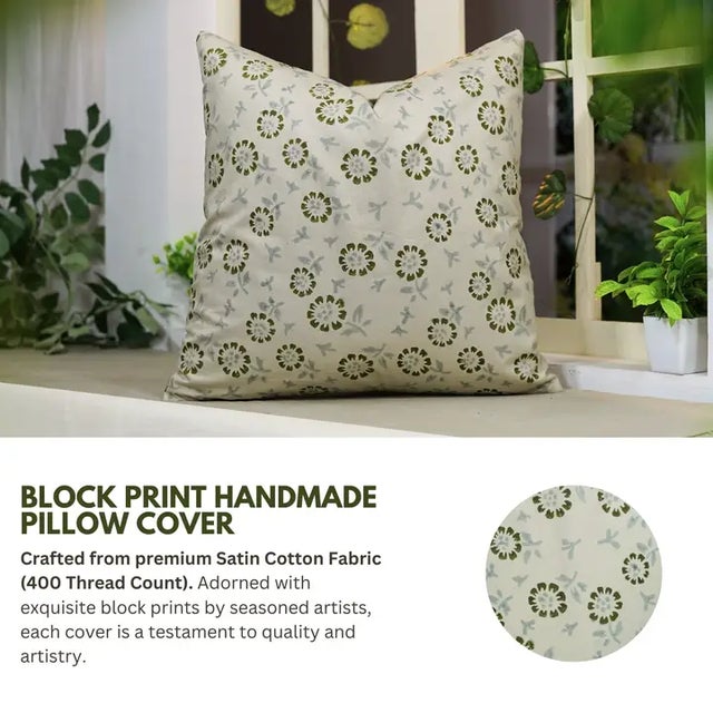 Bring a touch of nature-inspired elegance to your home with our "Bloom" block print handmade cushion cover. Crafted from...