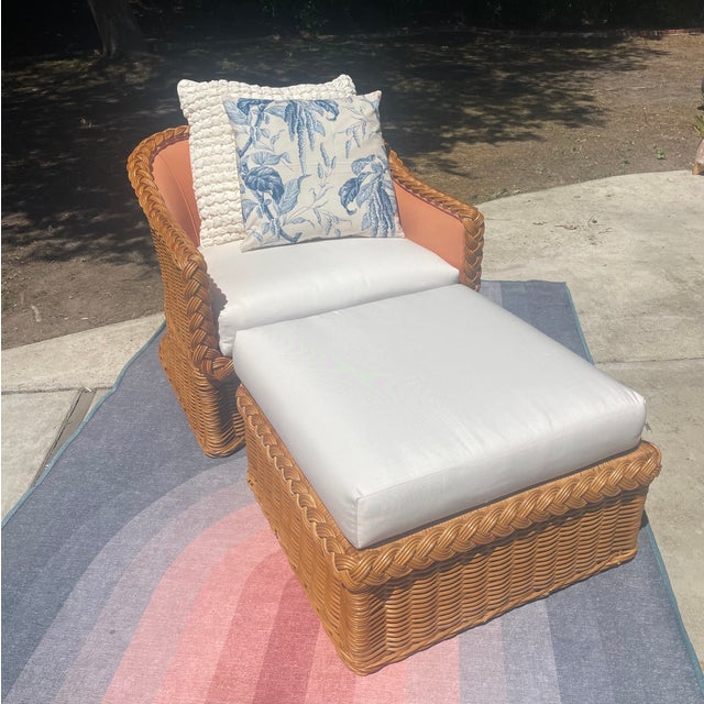 Boho chic lounge set! The chair is deep and super comfortable. Beautiful braided trim throughout and designed in the...