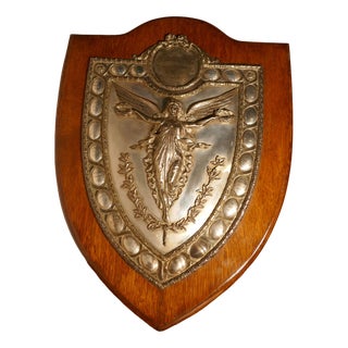 Large Arts and Crafts Shield Trophy with Nike the Goddess of Victory, 1920s For Sale