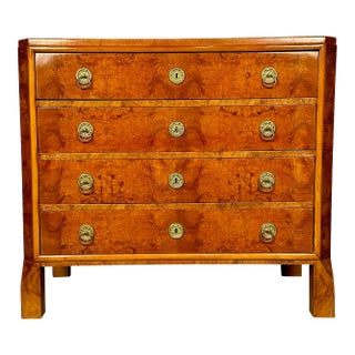 Refinished Biedermeier Four Drawer Satin Birch Chest, Dresser or Commode, 1850s For Sale