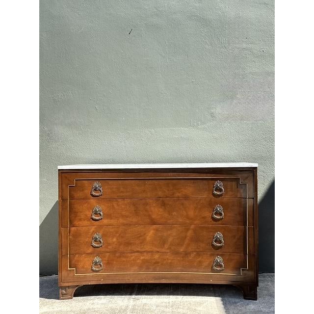 Mid 20th Century Vintage Neoclassical Marble Topped Concave Chest of Drawers For Sale - Image 5 of 12