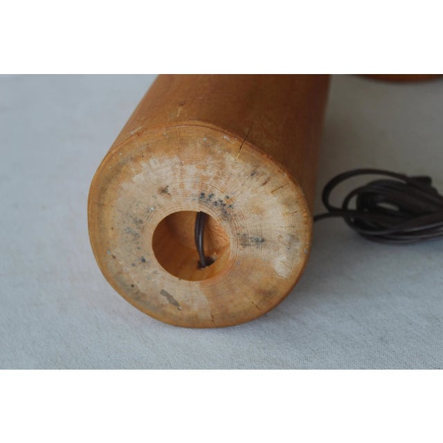Mid Century Scandinavian Style Natural Tree Trunk Wood Table Lamps-A Pair For Sale - Image 9 of 10