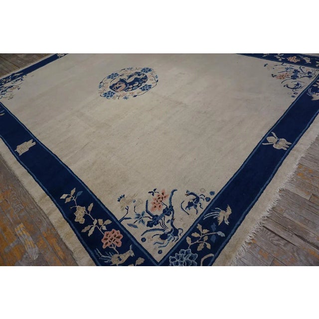 Chinese 1920s Beige Traditional Chinese Floral Symbolism Antique Peking Carpet 9'3'' X 11'6'' Knotted Wool Rug For Sale - Image 3 of 10