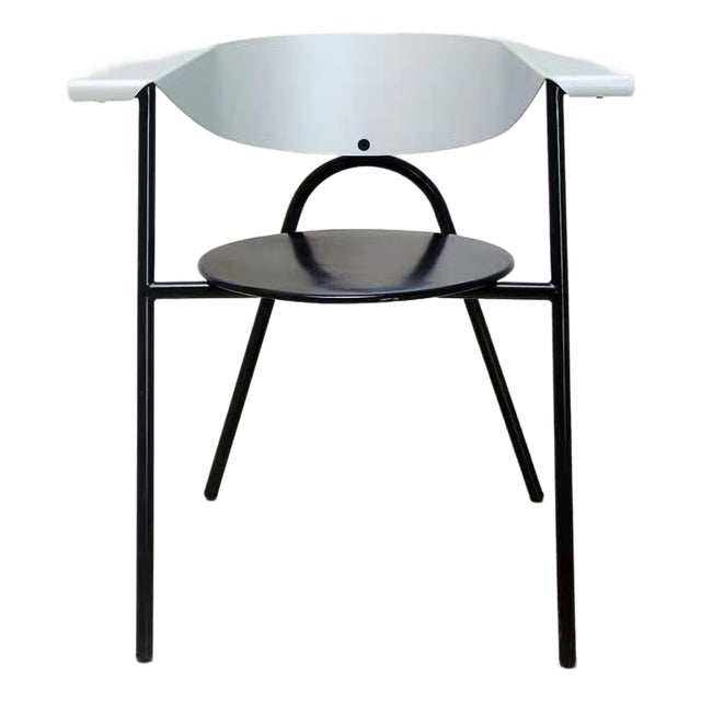 1990s Post-Modern Sculptural Metal Dining or Statement Chair Brushed Silver and Black For Sale