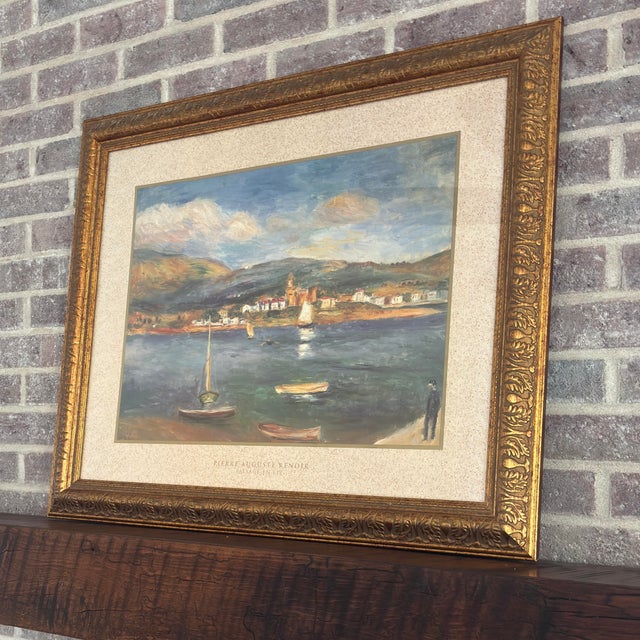 Vintage Pierre-Auguste Renoir "Paysage en Été" Framed Lithograph Print – Premium Custom Antique Gold Leaf Frame With Textured Linen Matting For Sale - Image 4 of 9