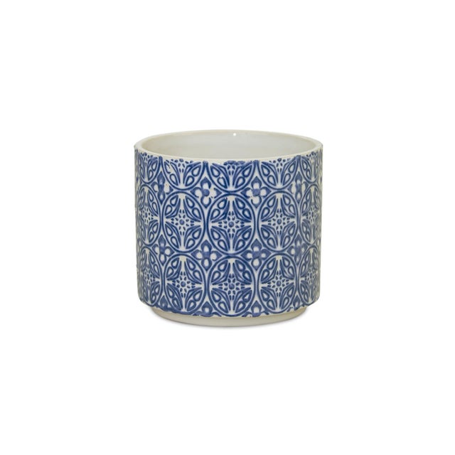 2020s Ornamental Blue andWhite Ceramic Pot (Set of 2) For Sale - Image 5 of 6