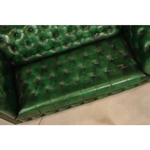 2020s Chesterfield Style Green Leather Sofa For Sale - Image 5 of 16