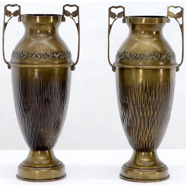 Mid 20th Century Bronze Bohemian Double Handle Urn Shape Vases - a Pair For Sale - Image 4 of 12