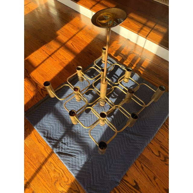 A stunning, large, vintage brass chandelier by Italian designer Gaetano Sciolari (1927-1994). Purchased in Palm Beach,...