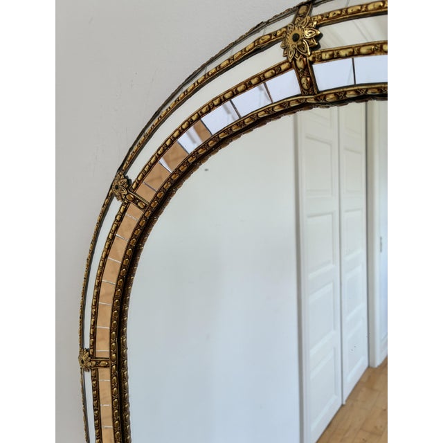 Wood Large Vintage Spanish Venetian-Style Wall Mirror, Brass, 1980s Hollywood Regency For Sale - Image 7 of 12