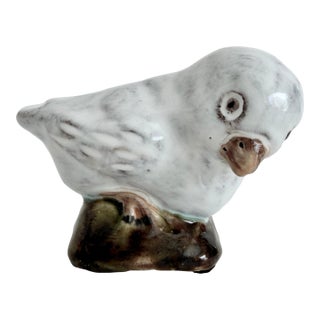 French Faience Glazed Terracotta Chick Sculpture, Signed For Sale