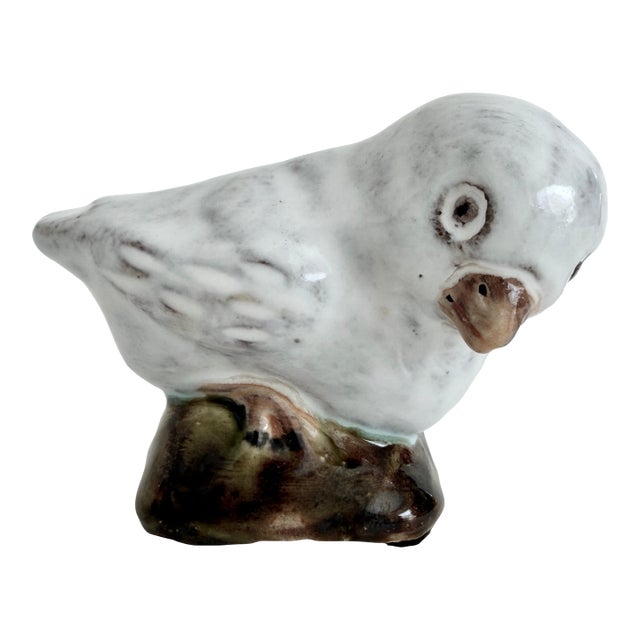 French Faience Glazed Terracotta Chick Sculpture, Signed For Sale