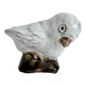 French Faience Glazed Terracotta Chick Sculpture, Signed