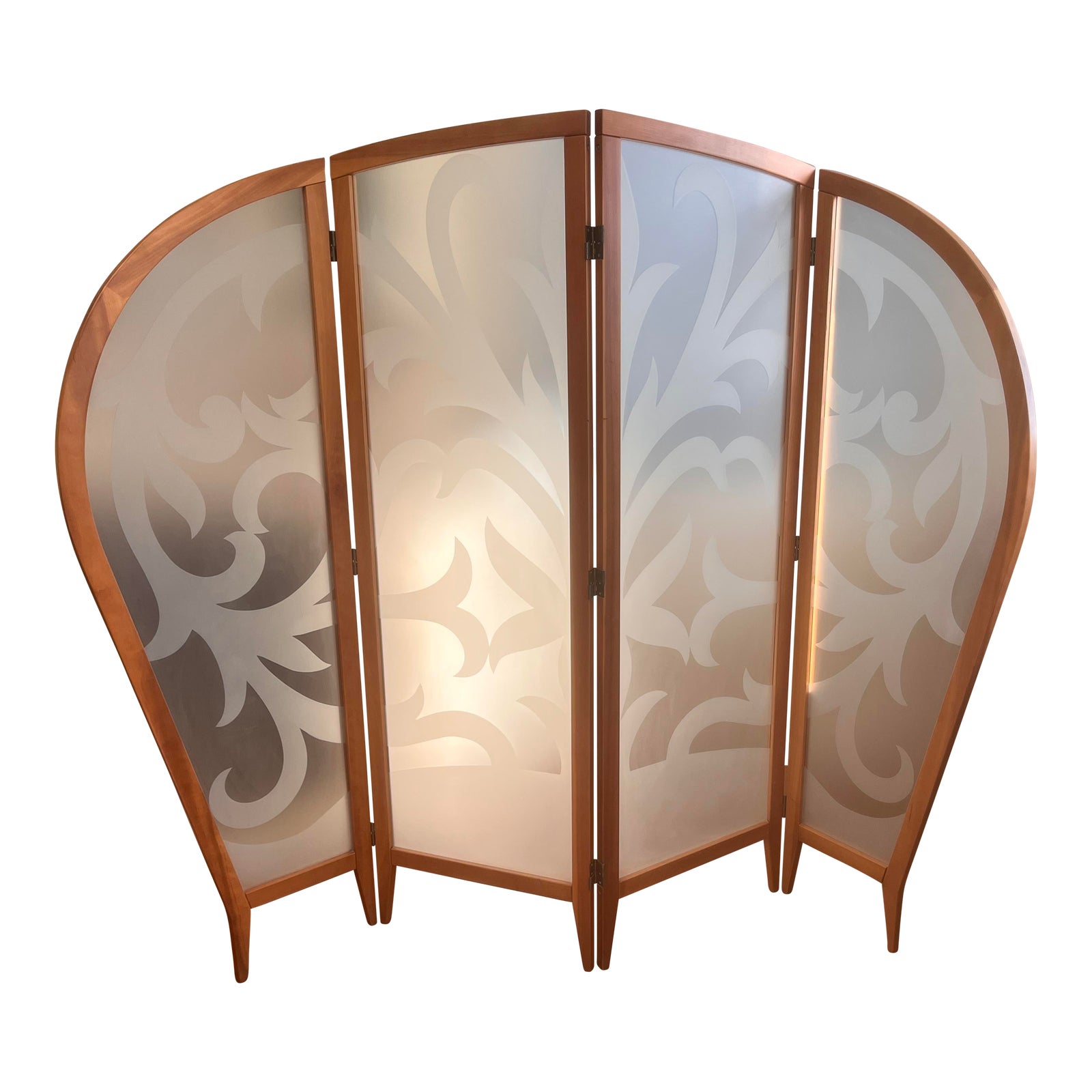 2000s Etched Glass Room Divider Screen Chairish
