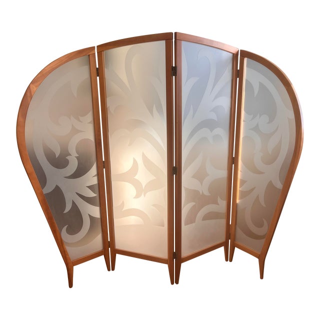 2000s Etched Glass Room Divider Screen Chairish