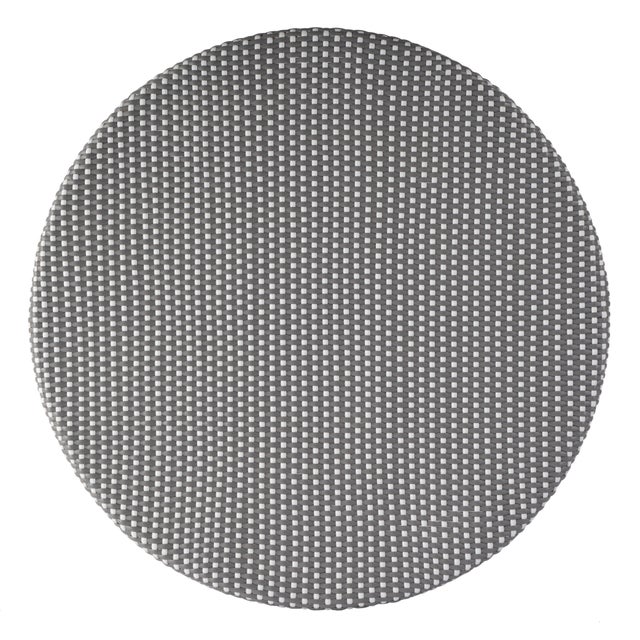 Gray Tobias 30 in. W Outdoor Round Rattan and Metal Bistro Table, Gray/White Dot / Natural Rattan Frame For Sale - Image 8 of 9