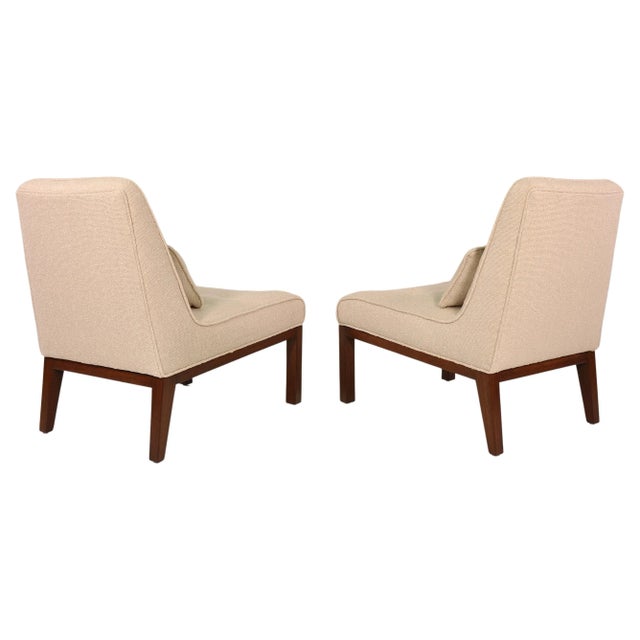 Wood Ecru Sand Bouclé Sophia Slipper Chairs by Edward Wormley for Dunbar - A Pair For Sale - Image 7 of 12