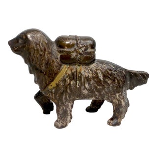 Antique Early 1900's Cast Iron St Bernard Dog Pack Still Coin Bank a.c. Williams For Sale