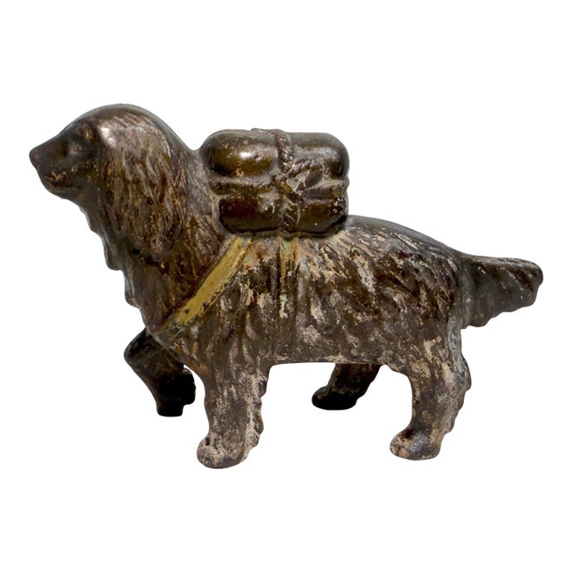 Antique Early 1900's Cast Iron St Bernard Dog Pack Still Coin Bank a.c. Williams For Sale