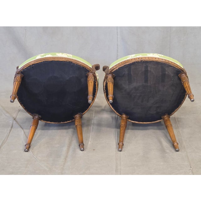 Vintage French Louis XVI Style Armchairs With Green and Cream Upholstery - A Pair For Sale - Image 12 of 12