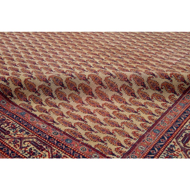 Tan Handmade Antique Tabriz Wool Rug in Tan With Allover Boteh Pattern For Sale - Image 8 of 12