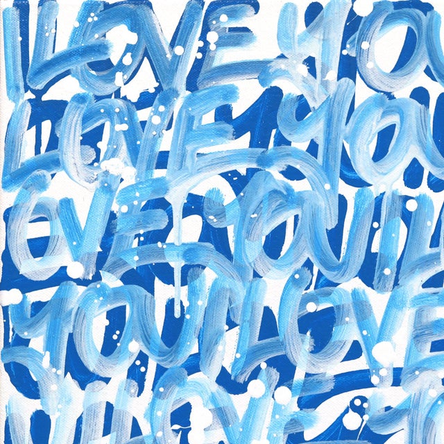 2020s Open Your Heart - Original Blue Graffiti Love Typography Mixed Media Painting For Sale - Image 5 of 9