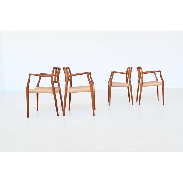 Mid-Century Modern Model 66 Armchairs in Teak and Paper Cord by Niels Otto Moller J.L. Møllers, Denmark, 1974, Set of 4 For Sale - Image 3 of 18