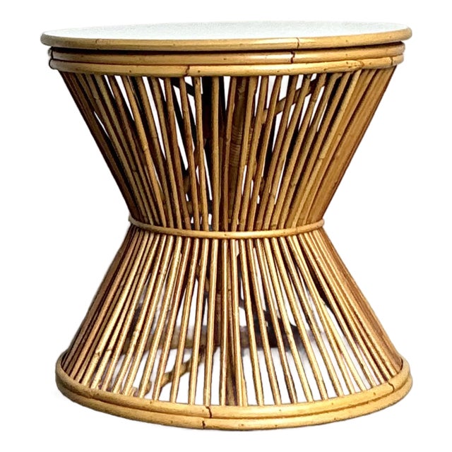 Vintage Boho Stick Rattan Side Table For Sale