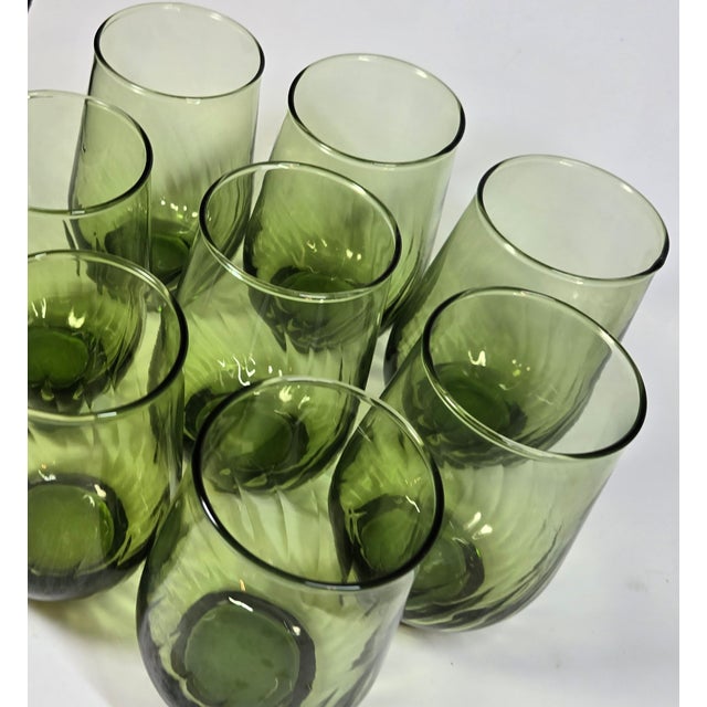 Glass Green Twist Stemless Goblets- Set of Eight For Sale - Image 7 of 11