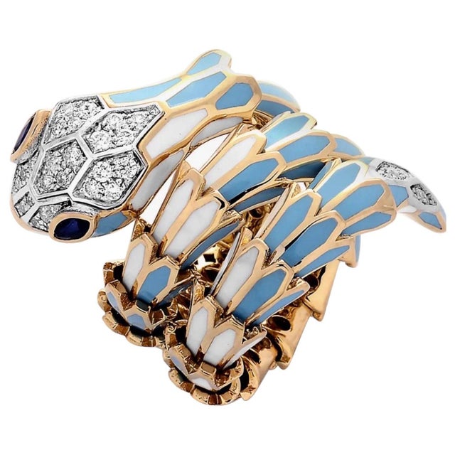 SNAKE COLLECTION , Turquoise & White SNAKE Ring , Diamonds, 18K & Sterling For Sale - Image 15 of 18