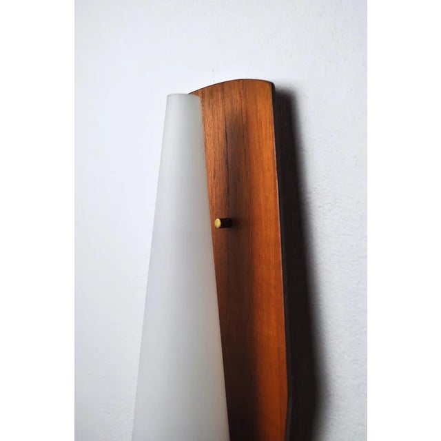 Brown Scandinavian Modern Wall Light in Teak with Brass and Opaline Glass, Denmark, 1960s For Sale - Image 8 of 13