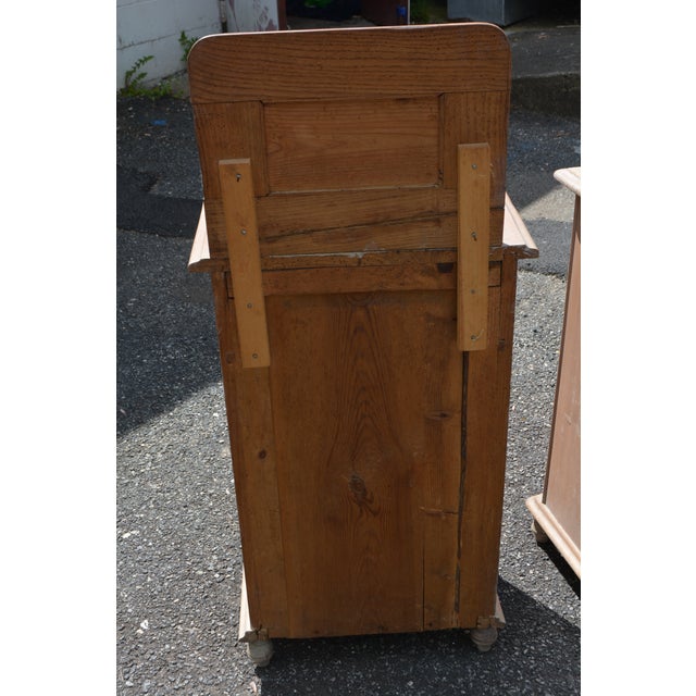 Vintage Pair Rustic Pine Wood Nightstands W/ Drawer / Cupboard & Back Splash For Sale - Image 13 of 18
