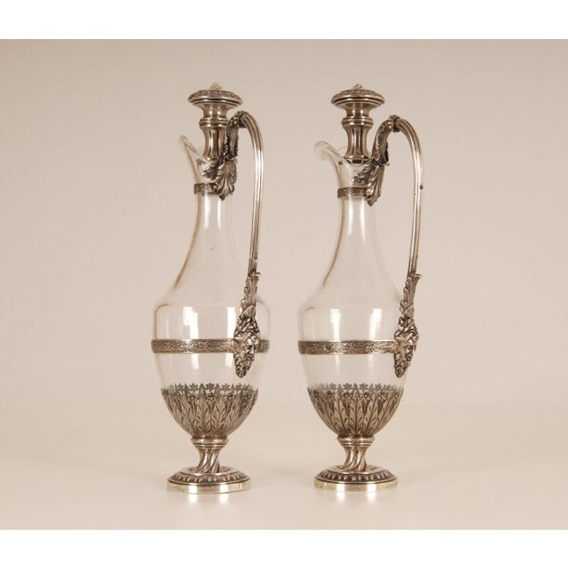 Barbour Silver Co. Antique Sterling Silver Decanters and Glass Tableware Neoclassical Silver- Tableware Louis XVI - A Pair For Sale - Image 4 of 13