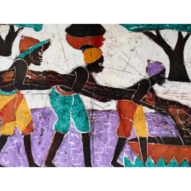 Purple Vintage African Batik Wall Hanging Painting For Sale - Image 8 of 11
