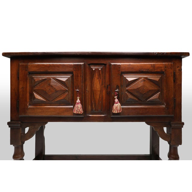 Rustic Antique Spanish Oak Carved Cabinet For Sale - Image 3 of 11