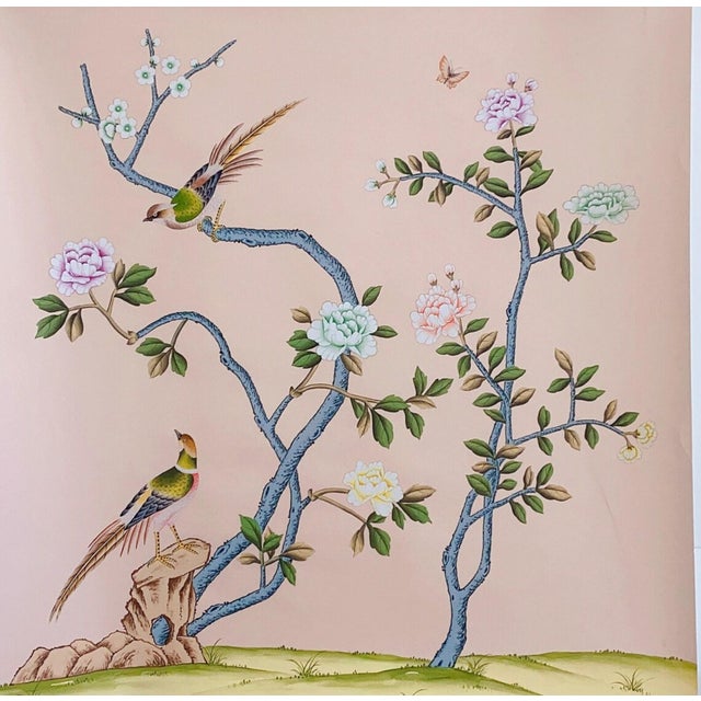 Chinoiserie Blush Pink Chinoiserie Garden Mural | Single Panel Hand-Painted Wall Art For Sale - Image 3 of 5