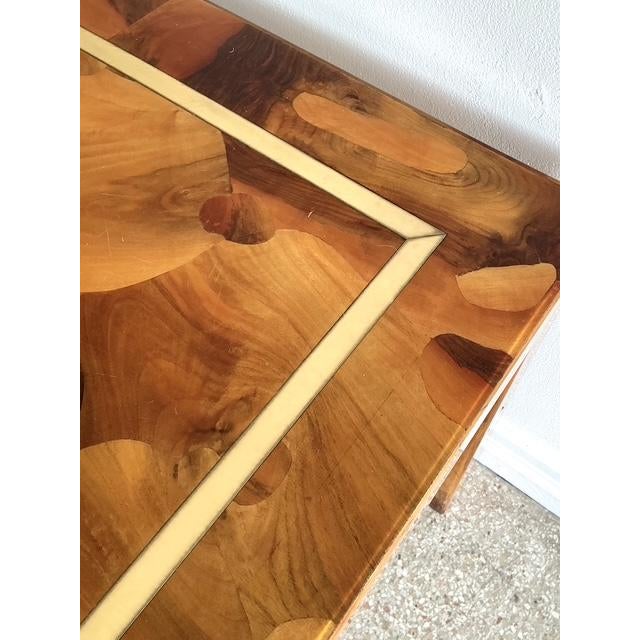 Chocolate Vintage Patchwork Olive Burl Wood Extendable Dining Table For Sale - Image 8 of 13