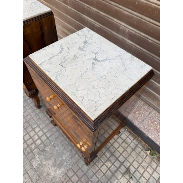 1940s Art Deco Italian Bedside Tables with Marble Top, 1940, Set of 2 For Sale - Image 5 of 10