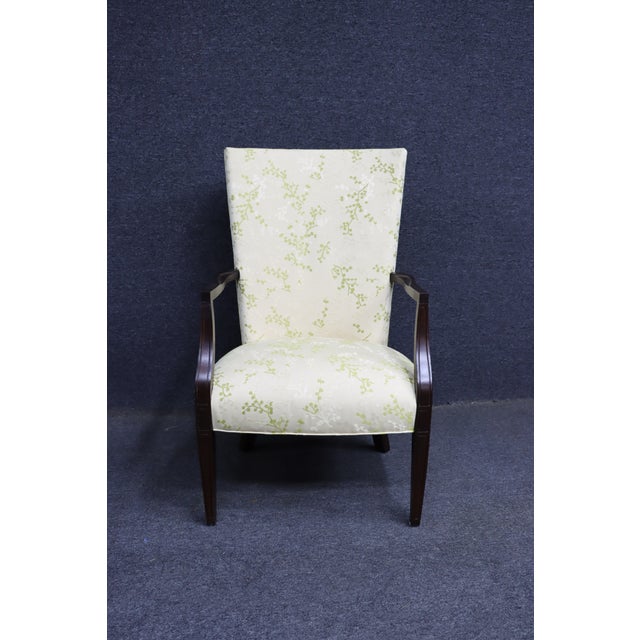 2010s Hickory Chair Co. Upholstered Open Arm Chair in Damask Fabric For Sale - Image 5 of 12
