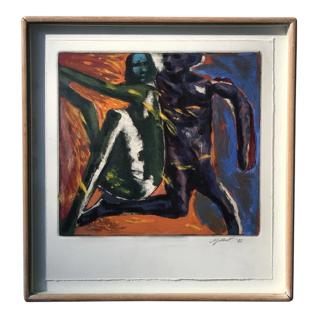 1980s Abstract Figurative Painting, Signed For Sale