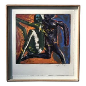 1980s Abstract Figurative Painting, Signed