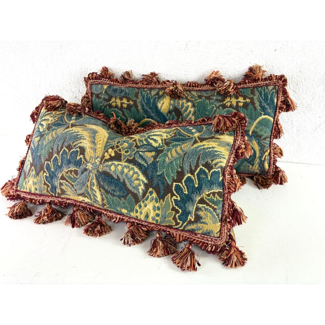 Olive Vintage Brunschwig & Fills Tasseled Tapestry Lumbar Pillows/a Pair For Sale - Image 8 of 8