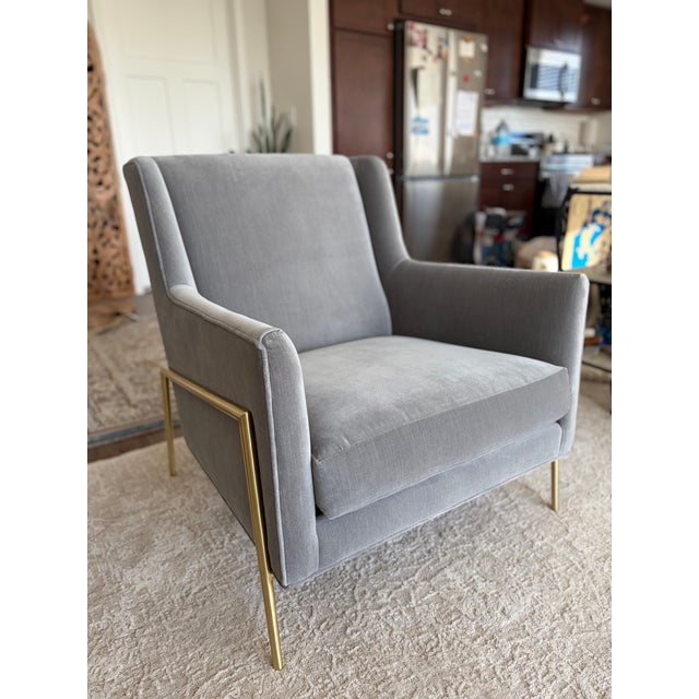 Mid-Century Modern Rh Restoration Hardware Paget Wingback Chair in Velvet Fog For Sale - Image 3 of 18