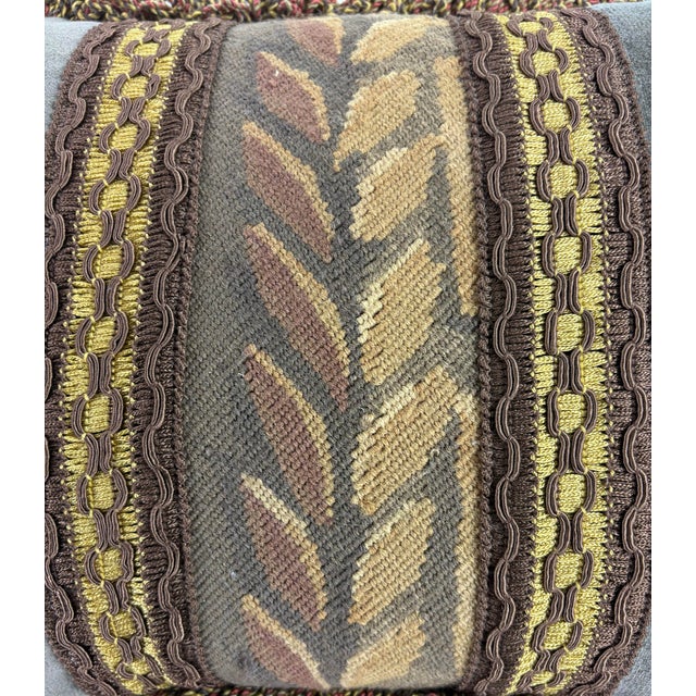 Textile Vintage Hand Woven Aubusson Tapestry Pillow For Sale - Image 7 of 8