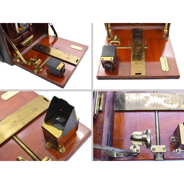 Antique 19th Century Mahogany & Brass Pony Premo B by Rochester Optical Co. Folding Camera With Red Bellows For Sale - Image 6 of 12